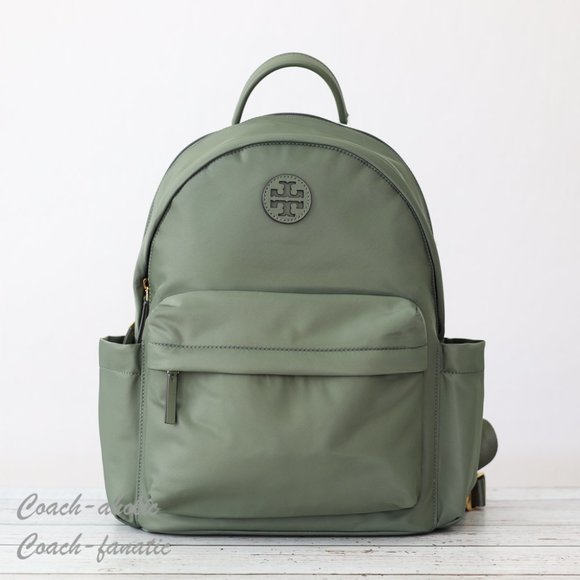 NWT Tory Burch Ella Logo Dual Zip Compartment Nylon Backpack in Palm Leaf - Picture 3 of 11